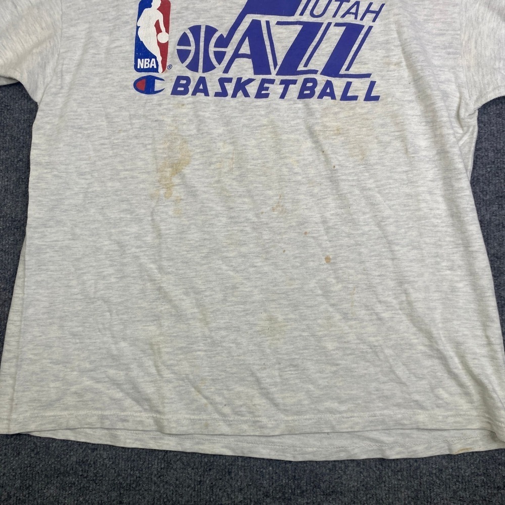 Vintage Champion Utah Jazz T Shirt Mens Large Gray Single Stitch NBA Made in USA - Picture 3 of 10
